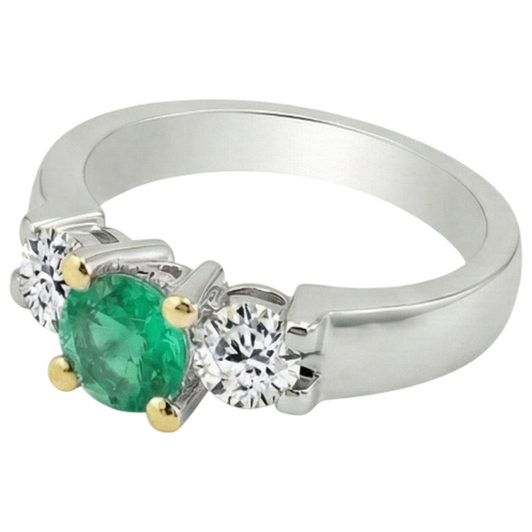 Bague Pierre de Couleur Or Bicolore 14 Carats avec Émeraude Colombienne – vue d'angle