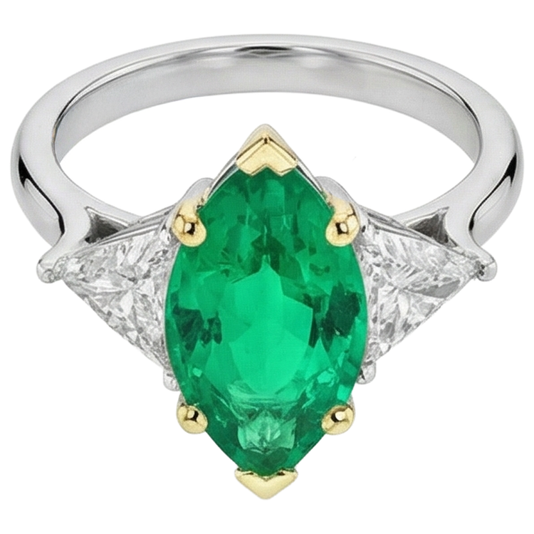 Émeraude Bague Pierre Précieuse 3-carats Or Deux Tons 14 Carats – vue de côté