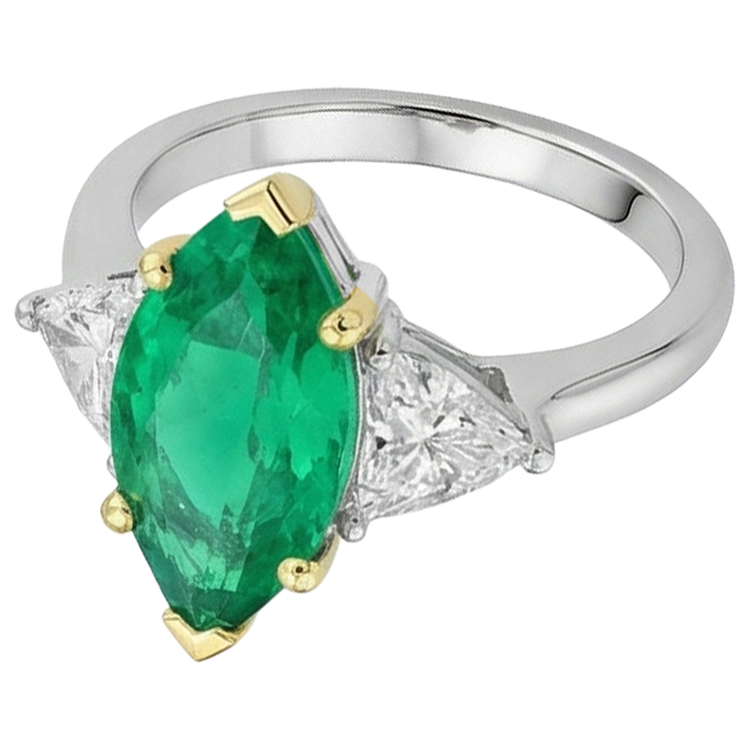 Marquise Émeraude bague en Or Deux Tons 14 Carats – vue d'angle