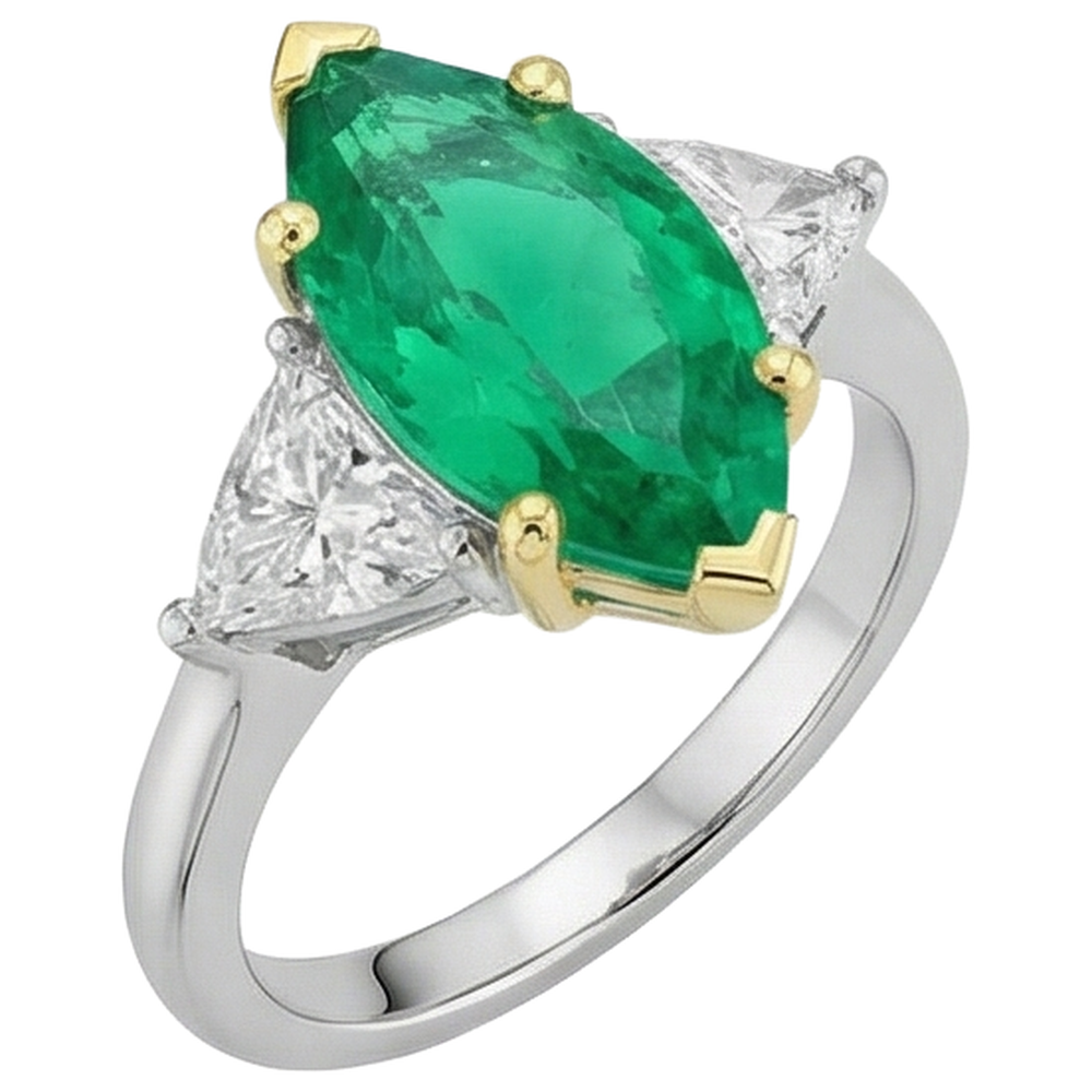 Bague Pierre Précieuse Or Deux Tons 14 Carats avec Émeraude – vue de profil