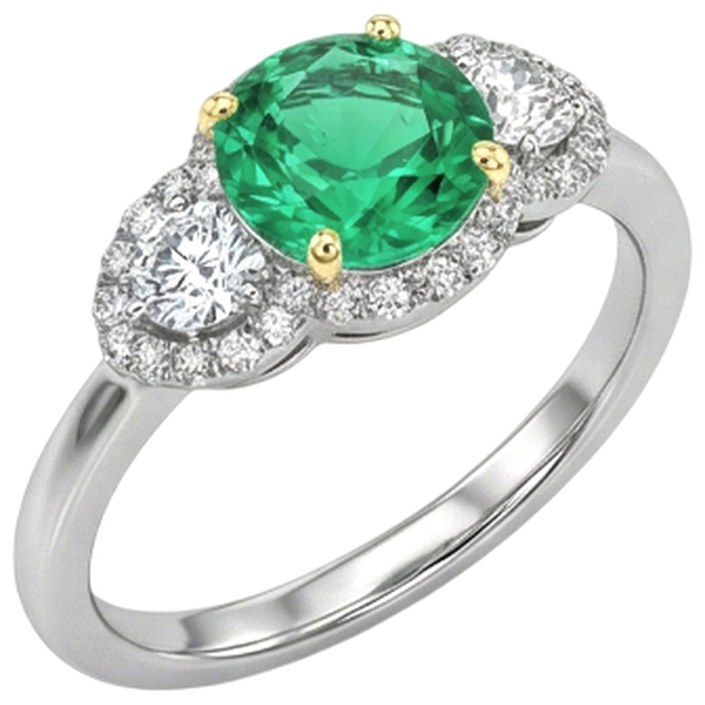 Émeraude Fine Bague Pierre Précieuse 2 carats Or 14K Bicolore – vue de face