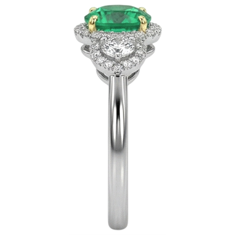 Taille Ronde Émeraude Fine bague en Or 14K Bicolore – vue de profil