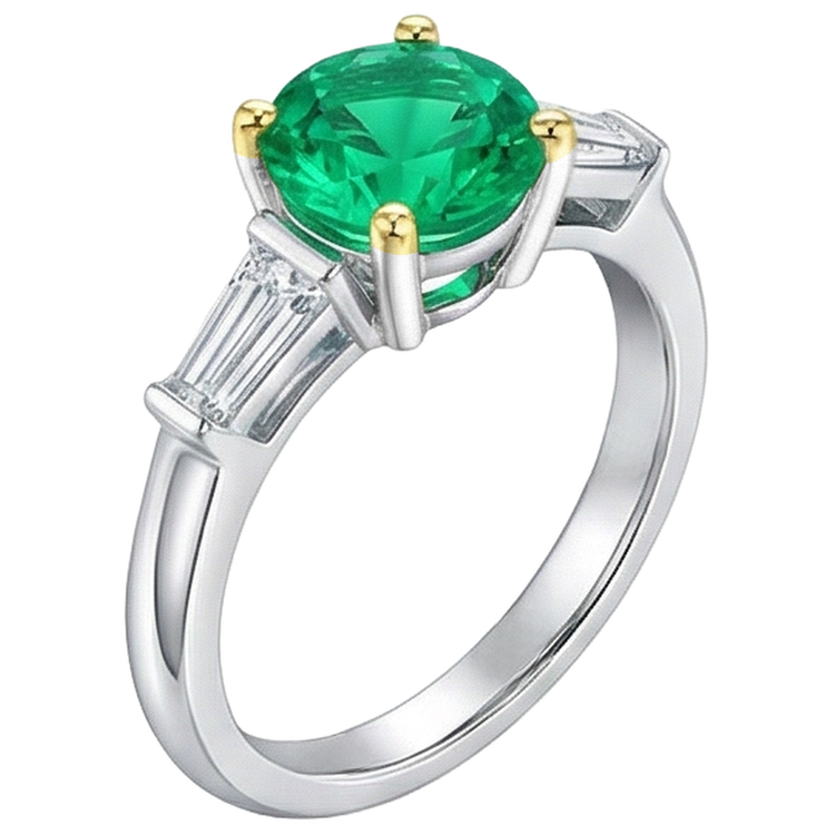 Brillant Émeraude Colombienne Bague avec Gemme 2 carats – vue de face