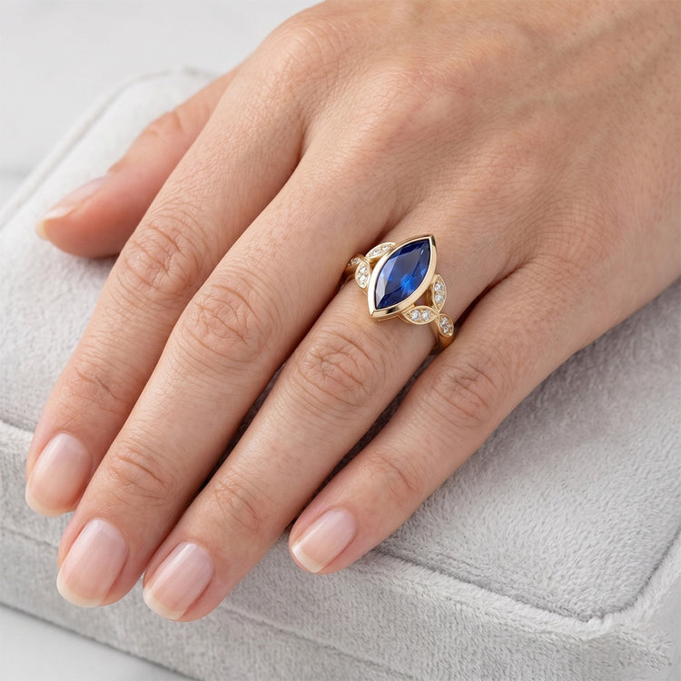 3 carats Saphir Bleu Bleuet Bague Pierre de Couleur en Or Jaune