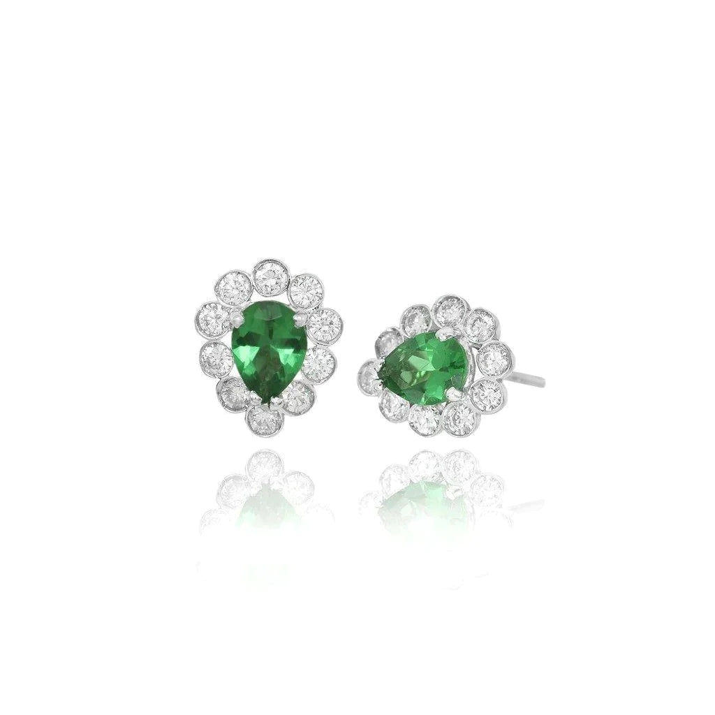 3 carats diamant avec émeraude Vert goujon Halo bague d'oreille femmes bijoux en or