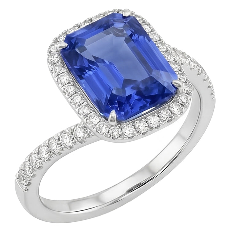 3 carats halo bleu saphir bague de fiançailles tension style pavé de diamants