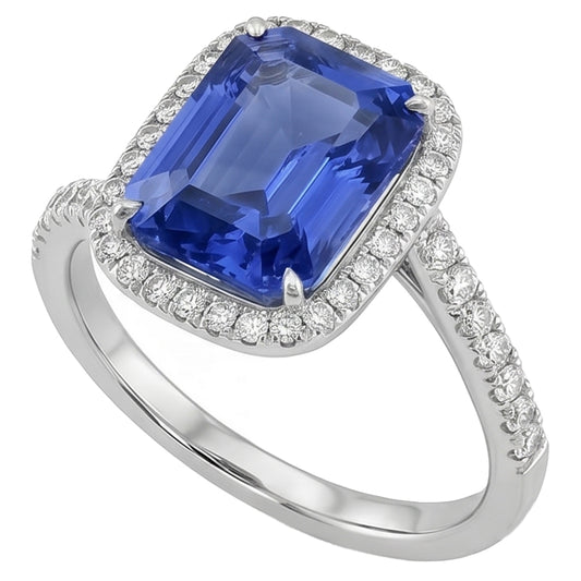 3 carats halo bleu saphir bague de fiançailles tension style pavé de diamants