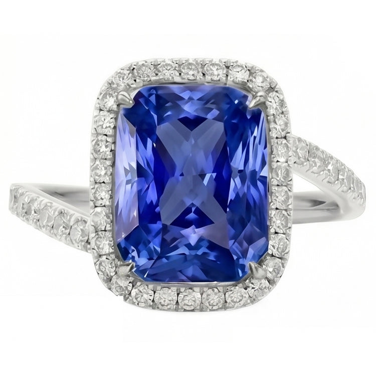 3 carats halo bleu saphir bague de fiançailles tension style pavé de diamants