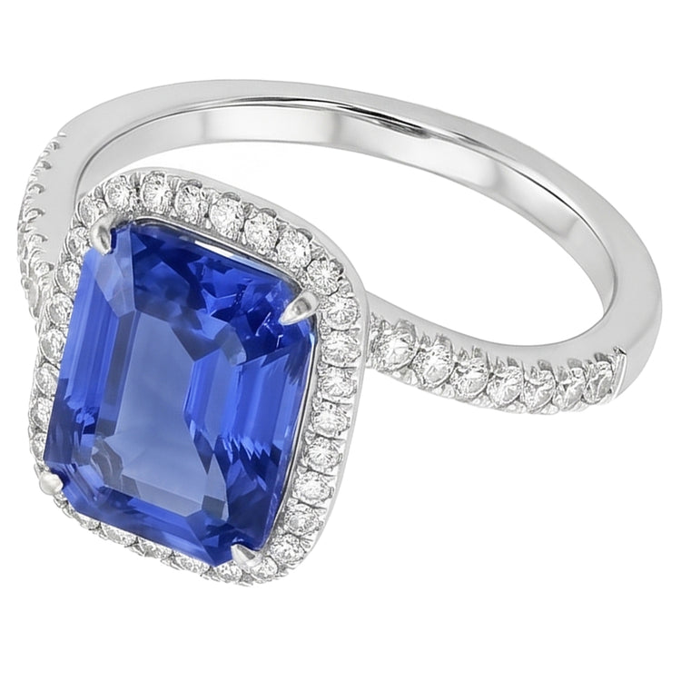 3 carats halo bleu saphir bague de fiançailles tension style pavé de diamants
