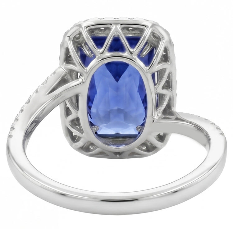 3 carats halo bleu saphir bague de fiançailles tension style pavé de diamants