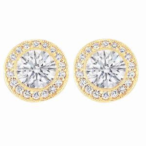 3 carats. Boucle D'Oreille Réel Diamants Ronds Halo Or Jaune Nouveau