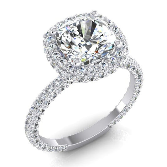 3 ct. Bague De Fiançailles Halo Coussin Et Naturel Diamants Ronds Nouveau