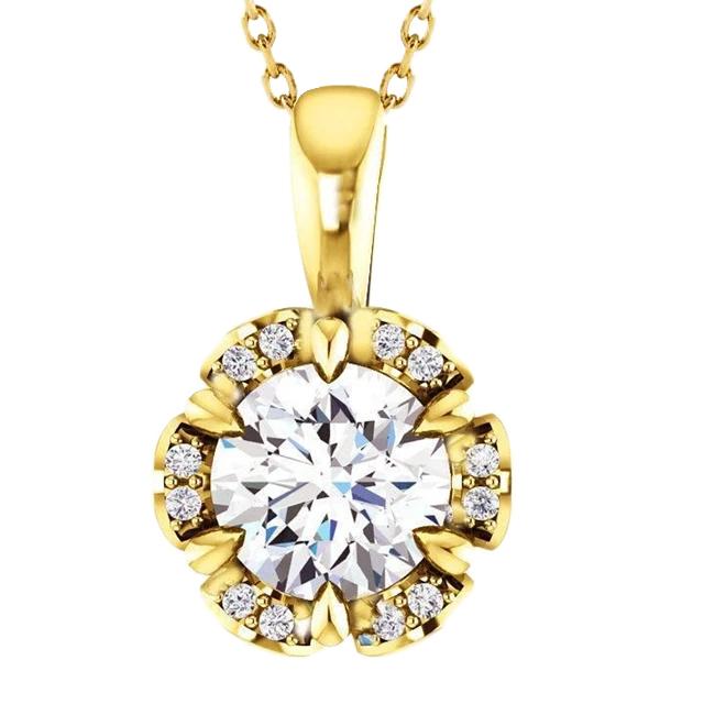 3 ct. Collier Pendentif Naturel Diamants Or Jaune Taille Ronde