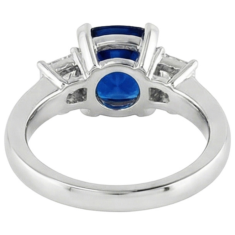 3 pierres de style saphir de Ceylan et diamants 4.01 ct. Bague Or Blanc 14K