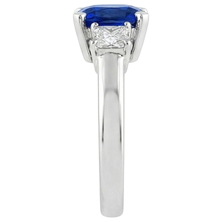 3 pierres de style saphir de Ceylan et diamants 4.01 ct. Bague Or Blanc 14K