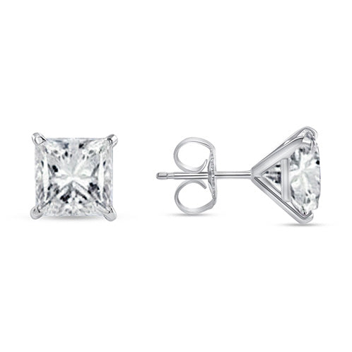 3.00 Carats Réel Diamants Dames Boucles D'oreilles Boucles D'oreilles Taille Princesse Or Blanc 14K
