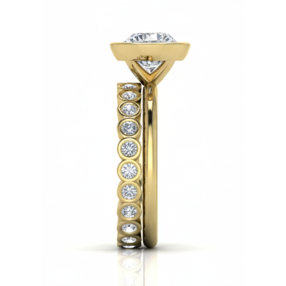 Taille Brillant Diamant bague en Or Jaune 14 Carats – vue de côté