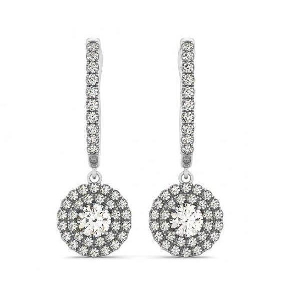 3,00 Carats Boucles D'oreilles Pendantes en Réel Diamants Ronds Or Blanc