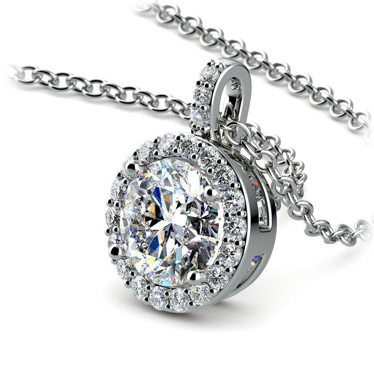 3,00 Carats. Collier Pendentif Réel Diamants Scintillants Taille Ronde Or Blanc