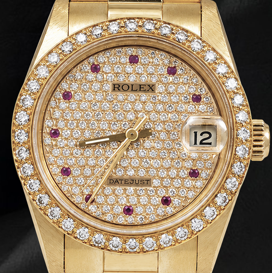 Montre Rolex Datejust 68278 31 mm Cadran Pavé de Diamants Bracelet President en Or 18 Carats