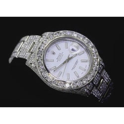 32 Carats. Montre Rolex pour homme avec diamants personnalisés Datejust Ii acier inoxydable cadran blanc