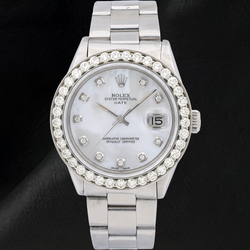 Montre Rolex 34 mm Bracelet Oyster 1500 Cadran Diamants Nacre Blanche