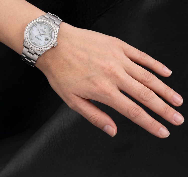 Montre Rolex 34 mm Bracelet Oyster 1500 Cadran Diamants Nacre Blanche