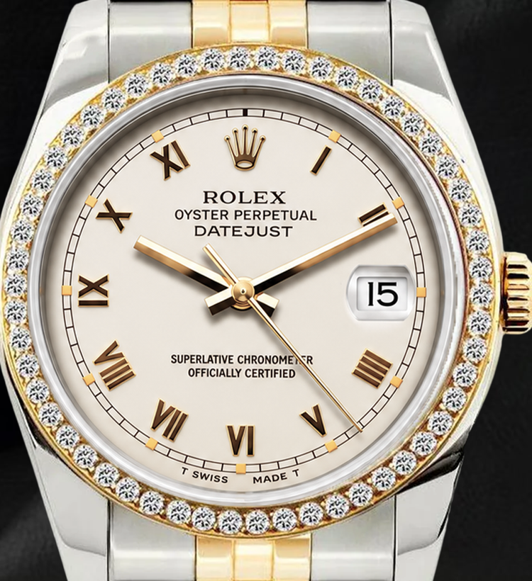 Montre Rolex Datejust 36 mm 16233 Bicolore Cadran Ivoire Chiffres Romains