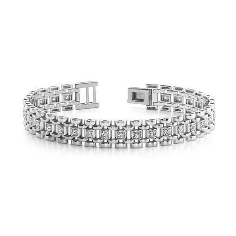 3,75 Carats Rond Serti De Réel Diamants Bracelet Homme Or Blanc 14K