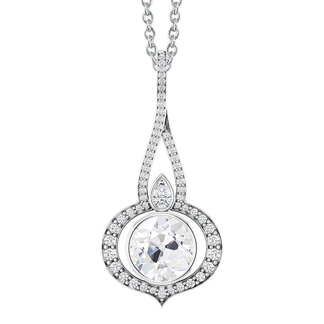 Coussin Antique Diamant Fin bague en Or 14K Blanc – vue principale