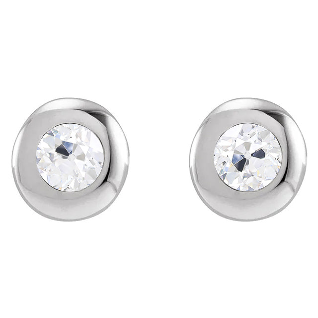 Diamant Fin Taille Old Mine Puces d'Oreilles en Or 14K Blanc – vue principale