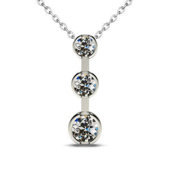 Diamant Serti Clos Collier Pendentif 2 carats en Or 14K Blanc