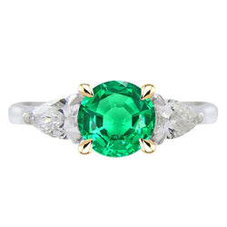 2,50 carats Émeraude Fine Bague Pierre Précieuse en Or Bicolore