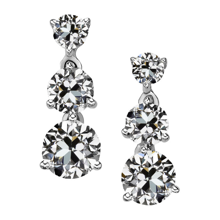 Diamant Fin Coussin Antique Puces d'Oreilles en Or Blanc 14 Carats – vue principale