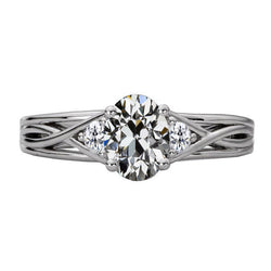 Brillant Tige Torsadée Bague Trois Pierres 3 carats en Or 14K