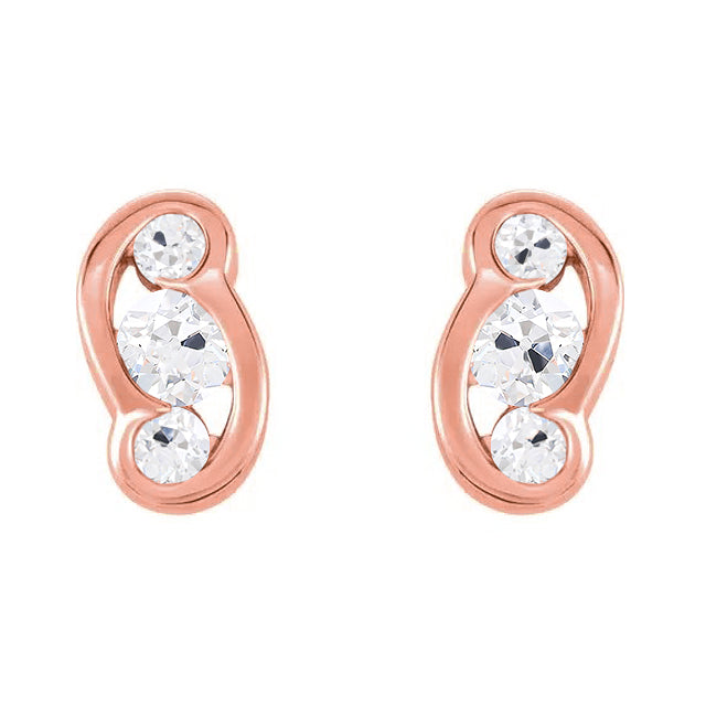 Diamant Fin Taille Old Mine Boucles d'Oreilles en Or Rose 14 Carats – vue principale