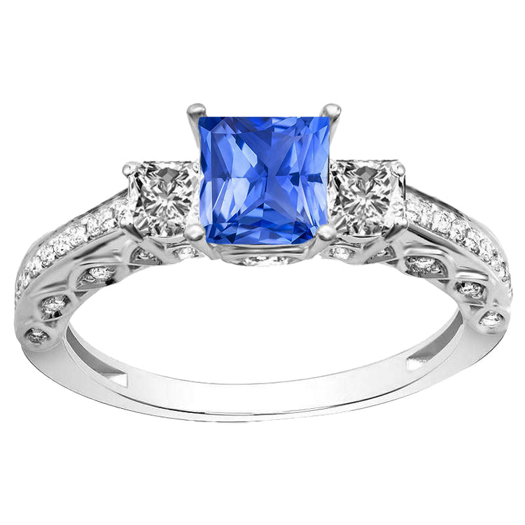 Taille Princesse Saphir Bleu Royal bague en Or Blanc 14 Carats – vue principale