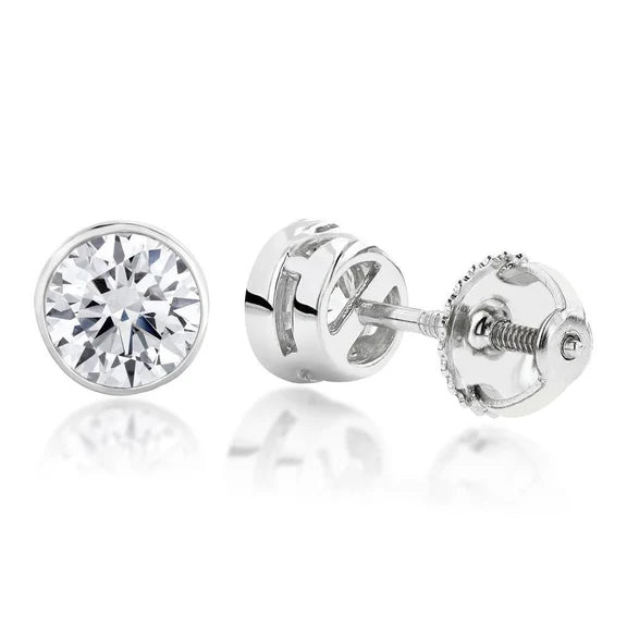 3.00 Carats Boucles D'oreilles Clous Réel Diamants Or Blanc 14K