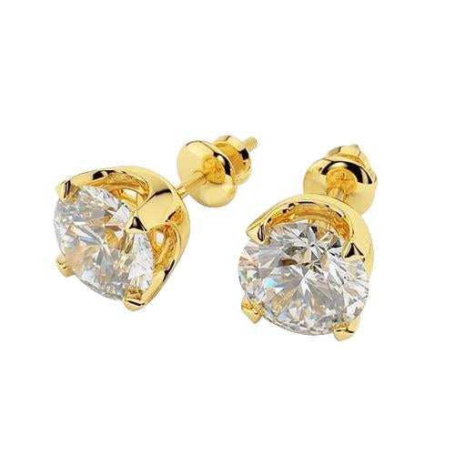 3.00 Carats Boucles D'oreilles Puces Véritable Diamants Or Jaune 14K