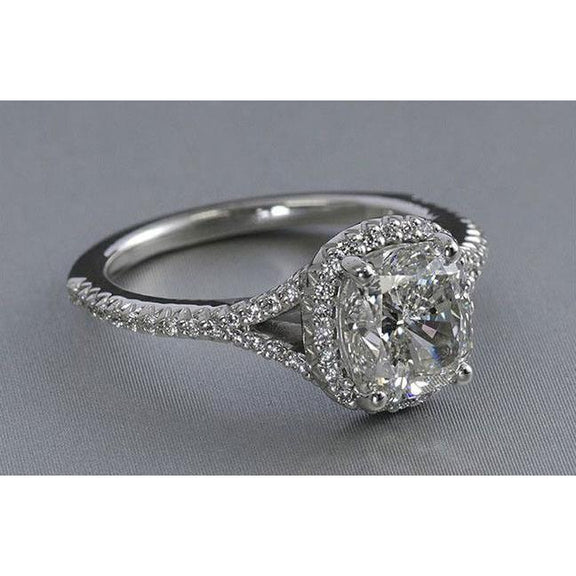 3.01 carats bague halo de mariage Réel diamant coussin avec accent or blanc