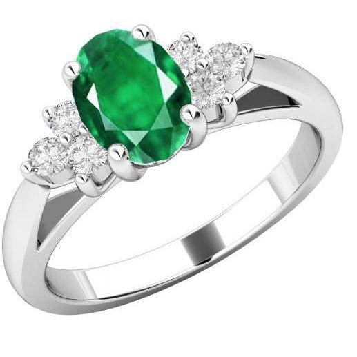 3.10 Carats Sertie De Griffes Emeraude Vert Et Diamant Bague Pierres Précieuses Or Blanc 14K