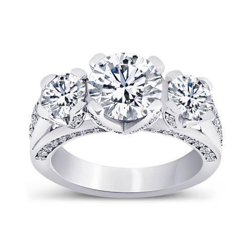 3.11 Ct Réel Diamants Bague De Mariage Trois Pierres Style Antique Or Blanc
