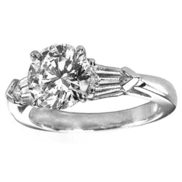 3.21 ct. Bague Trois Pierres Réel Diamant Rond & Baguette Or Blanc