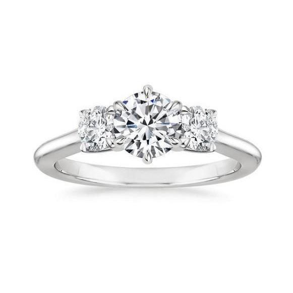 3.25 Carats Bague Naturel Diamants Taille Ronde Style 3 Pierres Or Blanc 14K Nouveau