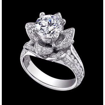 3.25 Carats Bague Véritable Diamant Style Fleur Or Blanc