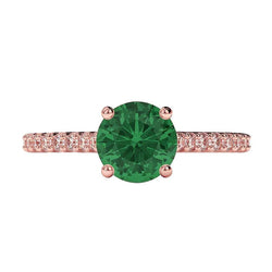 3.25 carats bague ronde émeraude Vert et diamants or rose 14 carats pierre précieuse