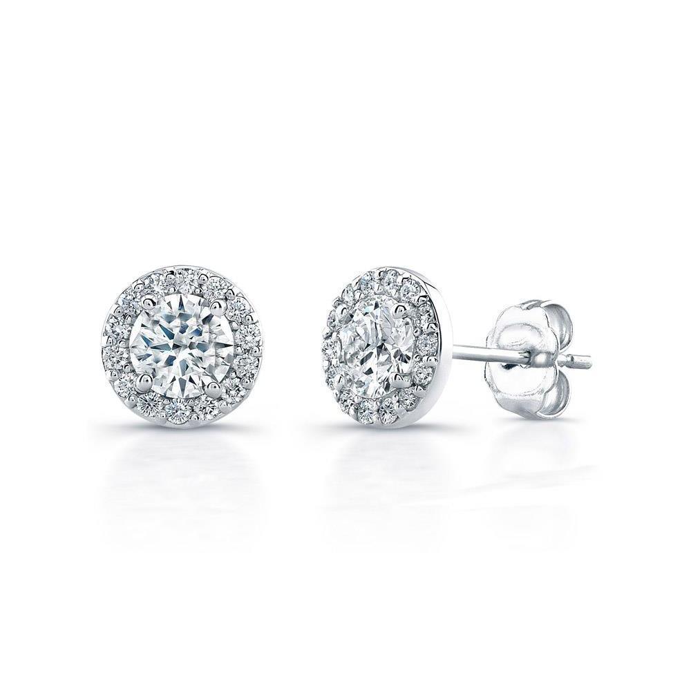 3.28 Carats De Véritable Diamants Dames Boucles D'Oreilles Halo Or Blanc 14K