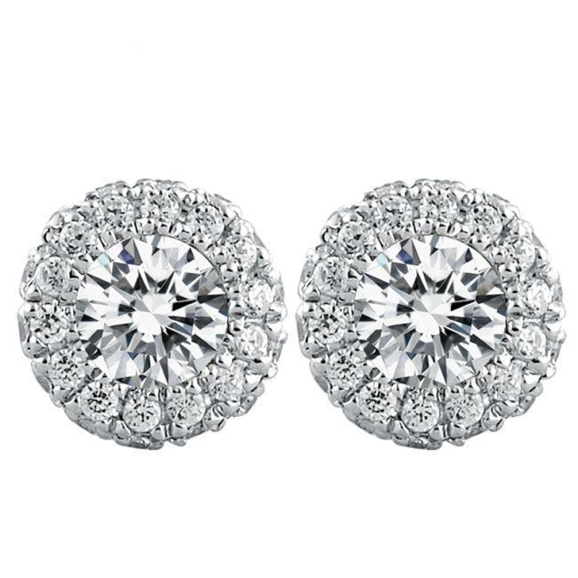 3.28 Carats Rond Halo Véritable Diamant Stud Dame Boucle D'oreille Bijoux En Or Blanc