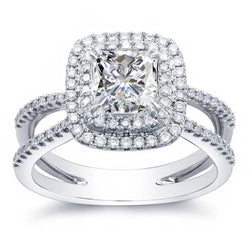 3.30 Carats Bague Princesse Et Réel Diamant Taille Ronde Avec Accents