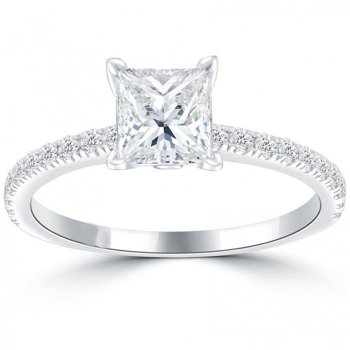 3.40 Carats Bague Princesse & Véritable Diamant Rond Avec Accents